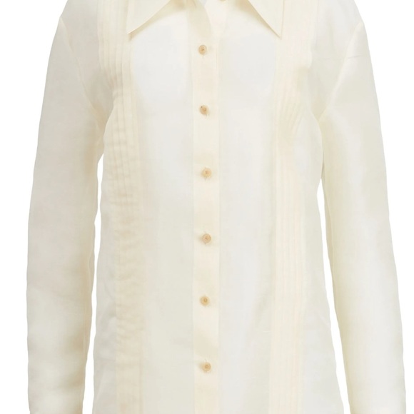 KHAITE Nori Pleated Front Silk Organza Semi Sheer Dress Shirt Sz 4 NWOT - Picture 14 of 16